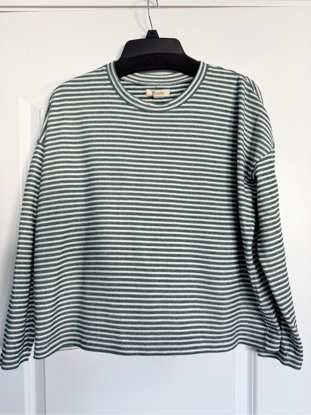 Madewell Green & White Striped Long-Sleeve Crewneck